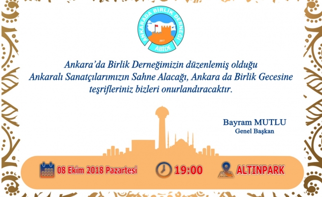 ANKARA’DA BİRLİK GECESİNE DAVET