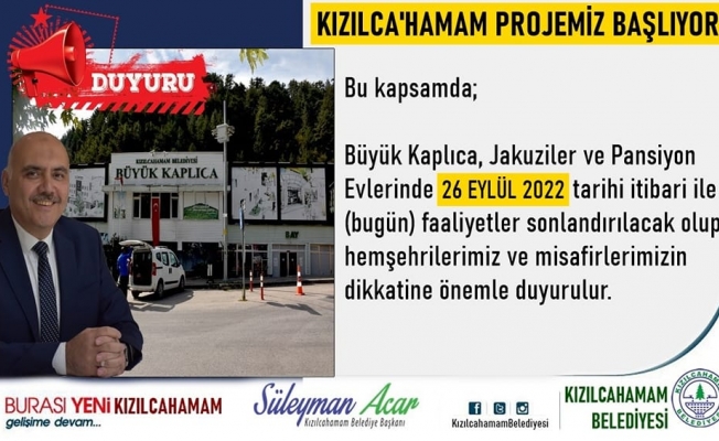 KIZILCA'HAMAM PROJESİ İÇİN ÇALIŞMALAR BAŞLIYOR