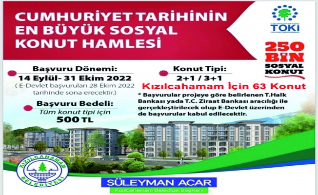 KIZILCAHAMAM'DA 63 KONUT YAPILACAK