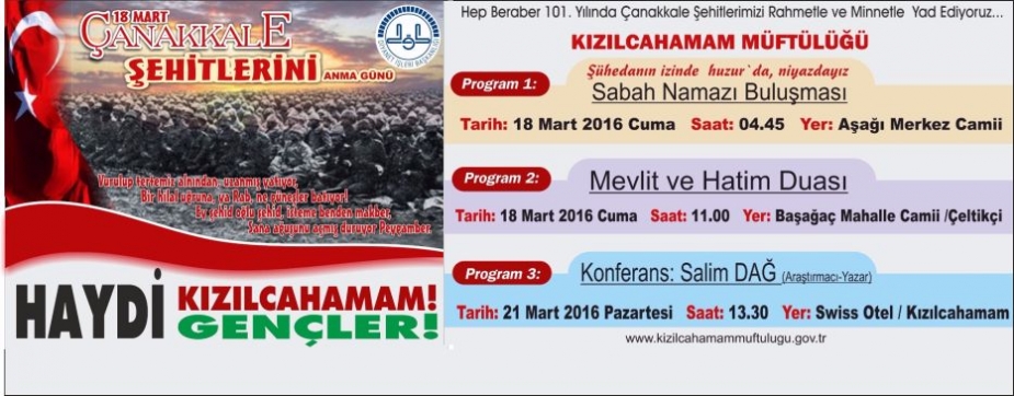 KIZILCAHAMAM MÜFTÜLÜĞÜNDEN 18 MART ŞEHİTLERİ ANMA GÜNÜ ETKİNLİKLERİ