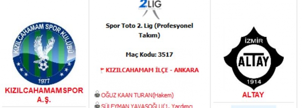 KIZILCAHAMAMSPOR ALTAY İLE KARŞILAŞIYOR